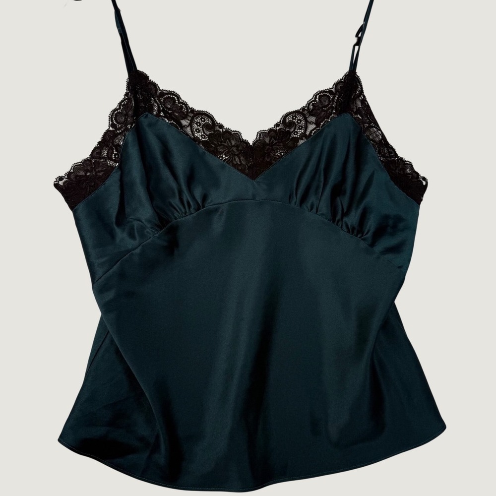 Vintage Victoria's Secret Gold Label Camisole Emerald Green Lace Trim Size M